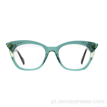 Óculos de quadro óptico de luxo strass acetato de diamante